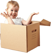 image of a smiling baby sitting in a box