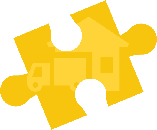 illustration of a yellow jig representing a van next to a house