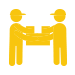 yellow illustration of two workers holding a box